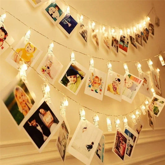 Guirnalda de luces LED con clips para fotos